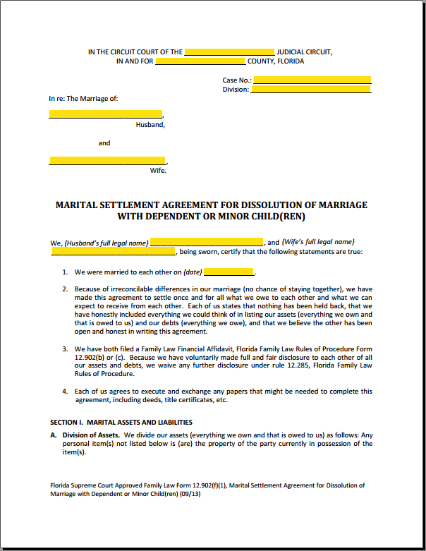 Form 12 902f1 Marital Settlement Agreement Divorce With Children Explained