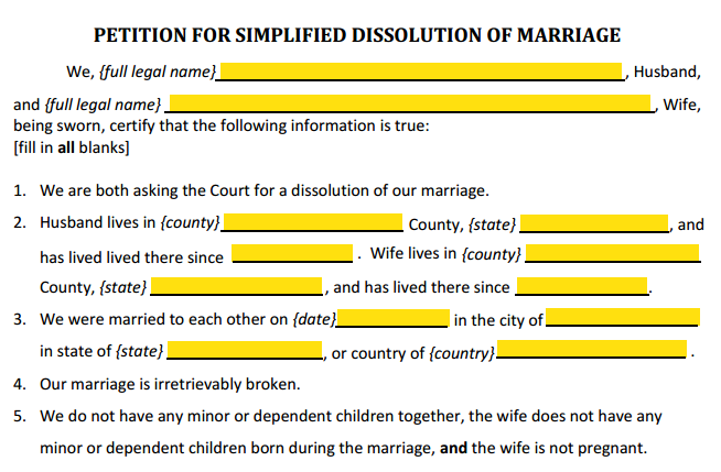form 12901a petition for simplified divorce explained